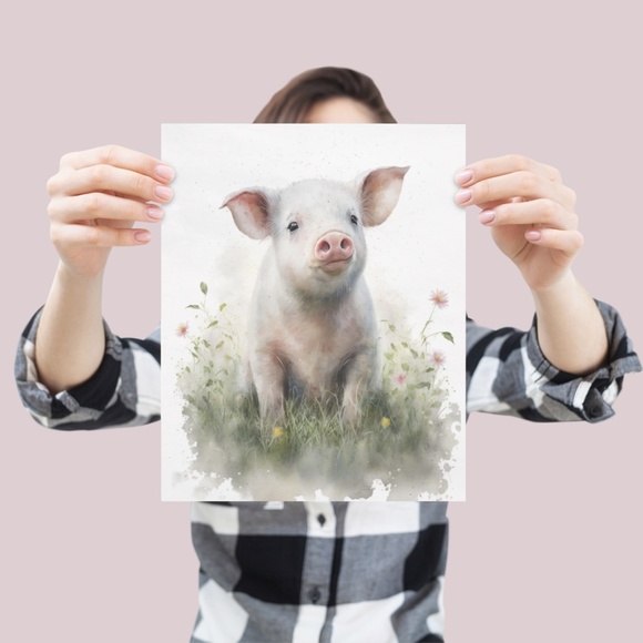Watercolor Cute Floral Farm Pig Wall Art Illustration Print Poster Unframed - Picture 4 of 7